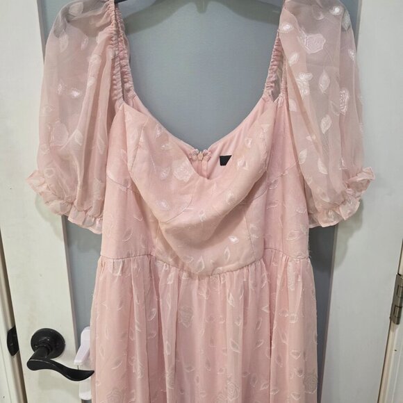 Lulus Pastel Pink Puff Sleeve Maxi Dress 1X | Romantic Vibes - Picture 2 of 16
